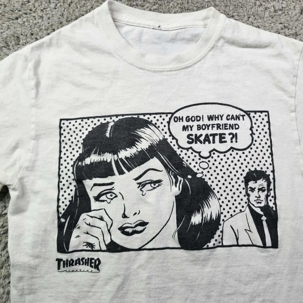 Thrasher Magazine Why Can't My Boyfriend Skate Graphic T-Shirt White Small